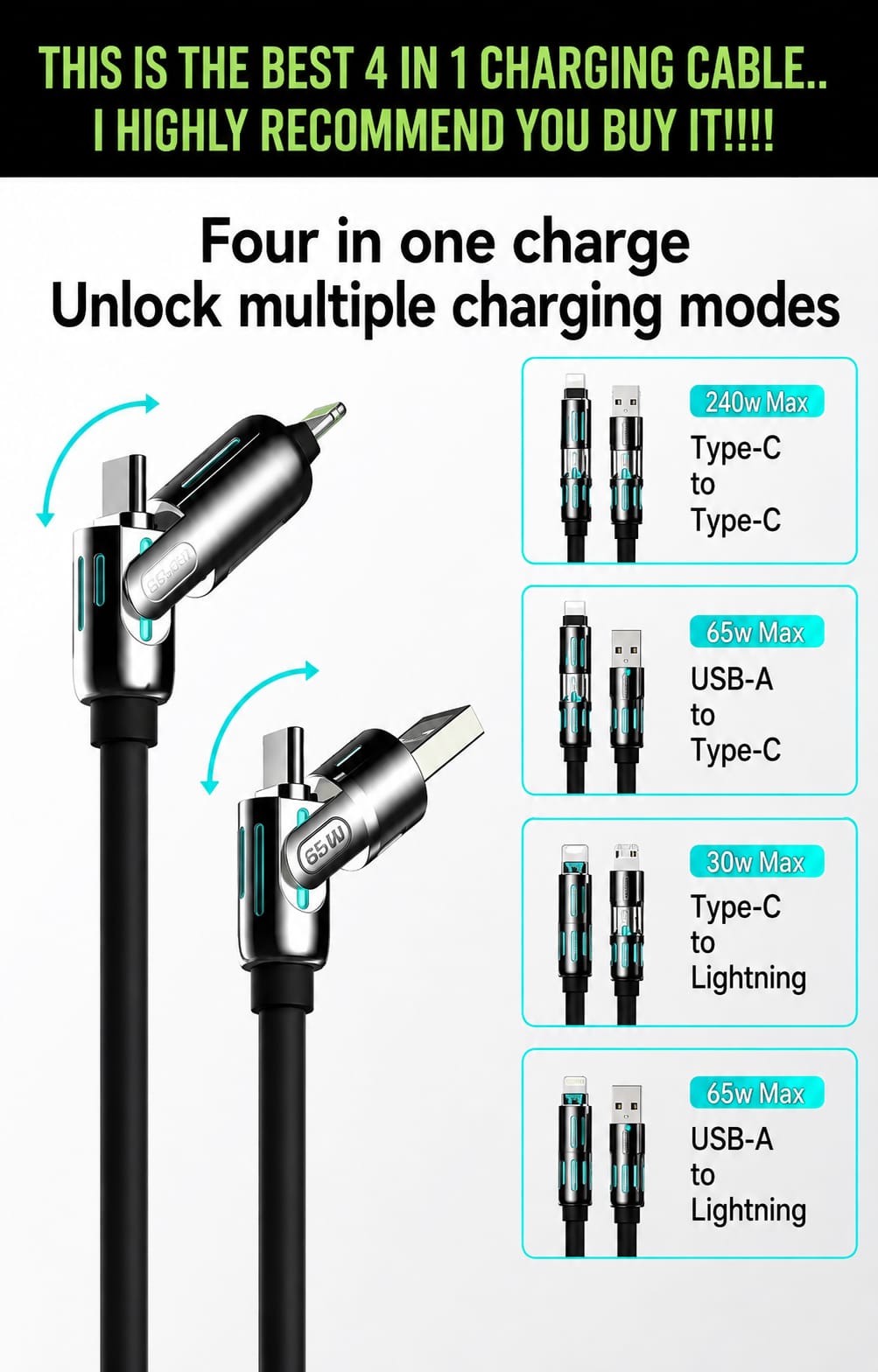 The&nbsp;4-in-1 Multi USB Charging Cable offers fast, reliable charging for multiple devices at once—perfect for travel, home, office, or on-the-go use